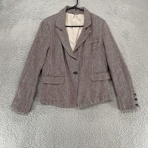 Free People Blazer Womens Medium Brown Houndstooth Linen One Button Academia